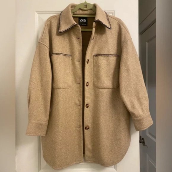 Zara contrasting topstitch soft shacket / overshirt - XS - Picture 2 of 3